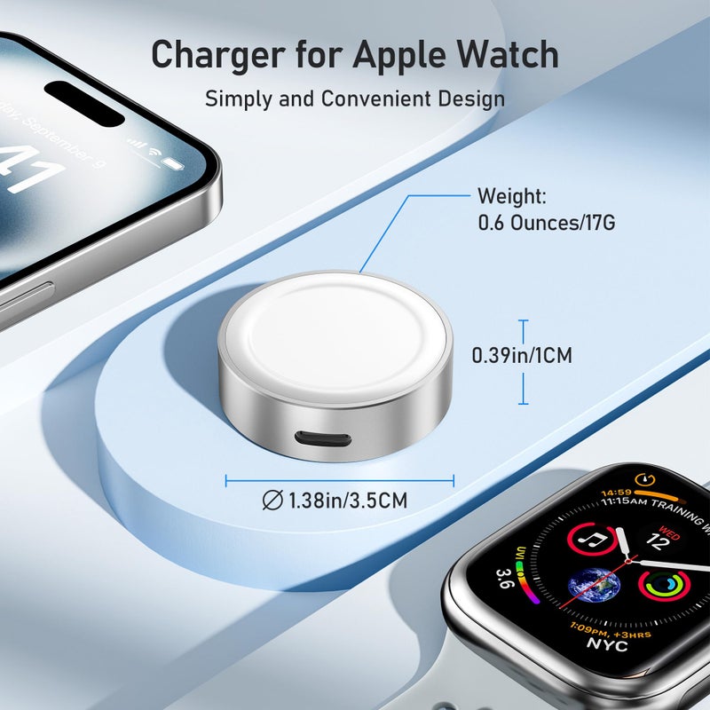Elebase Apple Watch 11 Charger,5W USB C Magnetic Charging Adapter for iWatch USBC & iPhone Power Port,Portable Type C Wireless Watch Charger Dock for iWatch Series 10 9 8 7 6 Ultra SE 3 2,42/46/44mm - Image 3