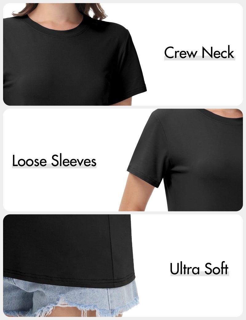 Kinglaman 4 Pack Women Workout Gym T Shirts Tees, Basic Short Sleeve Loose Fit Crew Neck Tshirts Summer Tops 2 Black 1 Gray 1 White Large - Image 5