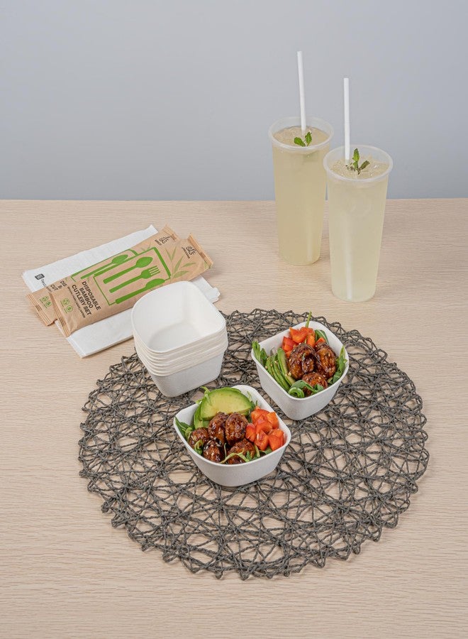 Restaurantware-Pulp Safe 4.1 x 4.1 Inch Round Dessert Bowls, 25 No PFAS Added Dinner Bowls - Home Compostable, Heavy-Duty, White Bagasse Modular Bowls, BPI-Certified, Disposable - Image 5