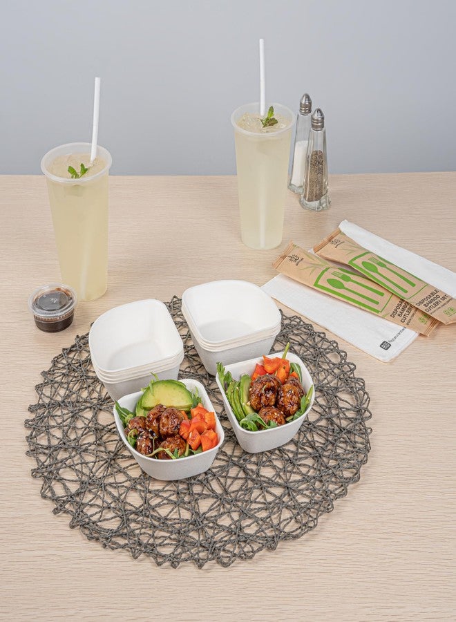 Restaurantware-Pulp Safe 4.1 x 4.1 Inch Round Dessert Bowls, 25 No PFAS Added Dinner Bowls - Home Compostable, Heavy-Duty, White Bagasse Modular Bowls, BPI-Certified, Disposable - Image 3