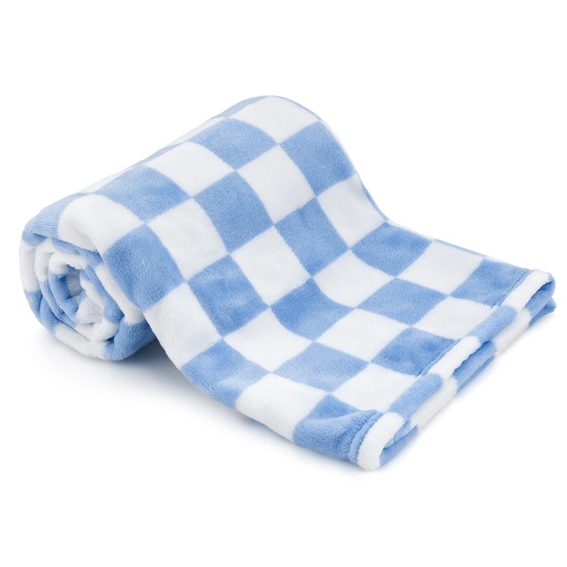 GreatBba Plush Checkered Baby Blanket for Boys Girls Nursery, 30"*40" Warm Short Fleece Blanket Neutral for Infant Newborn, Small Fuzzy for Sleeping, Chenille Baby for Stroller (Blue&White) - Image 1