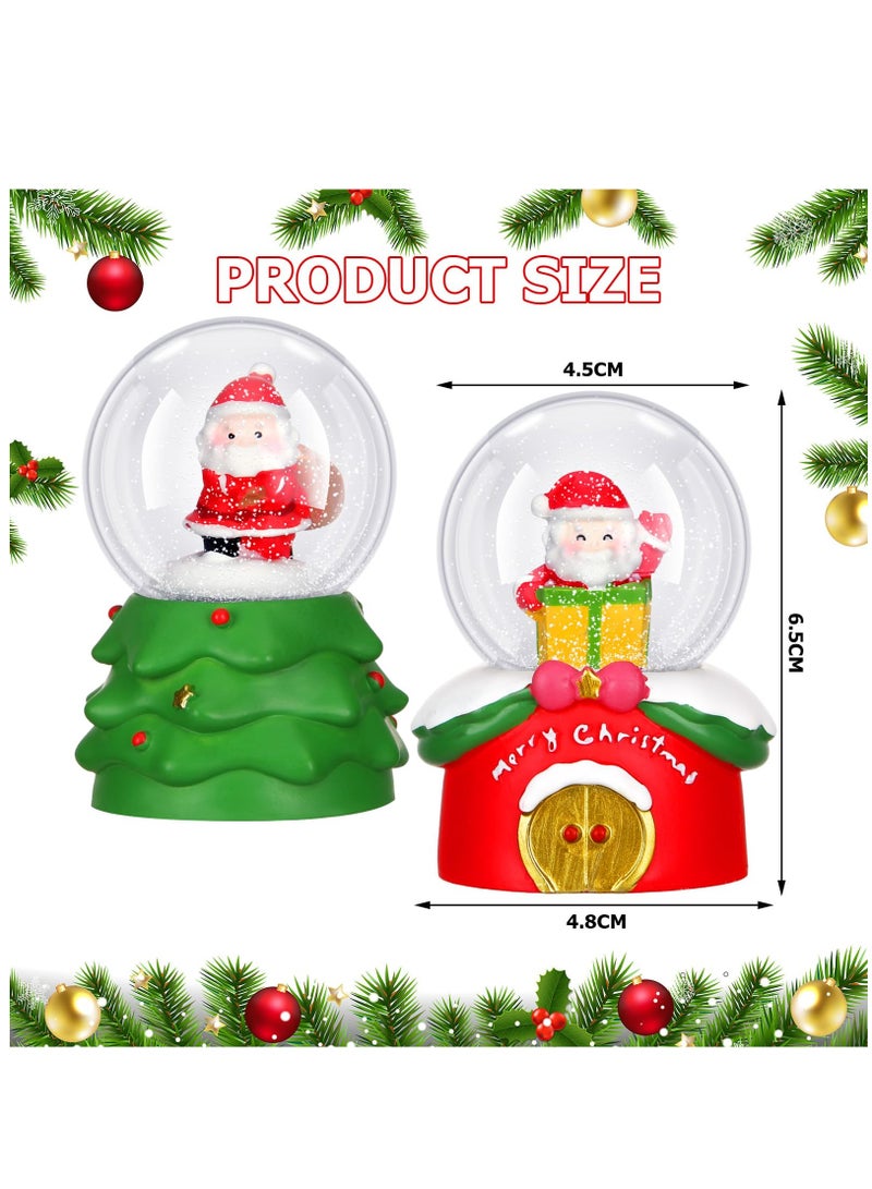 Excefore Glitter Water Globe Mini Snow Globe Santa Claus  Tree Snowman Snow  Elements Snow Globe House Decoration with LED Light for Family Office 2 Pcs - Image 2