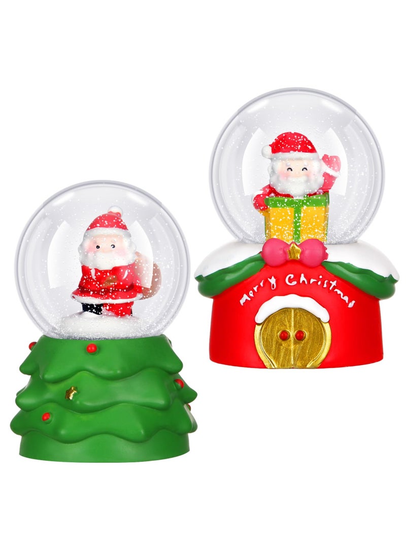 Excefore Glitter Water Globe Mini Snow Globe Santa Claus  Tree Snowman Snow  Elements Snow Globe House Decoration with LED Light for Family Office 2 Pcs - Image 1