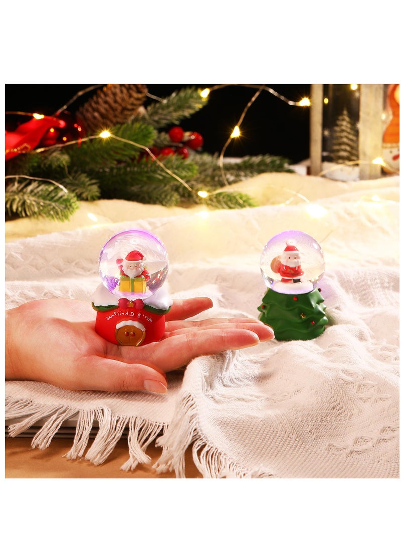 Excefore Glitter Water Globe Mini Snow Globe Santa Claus  Tree Snowman Snow  Elements Snow Globe House Decoration with LED Light for Family Office 2 Pcs - Image 3