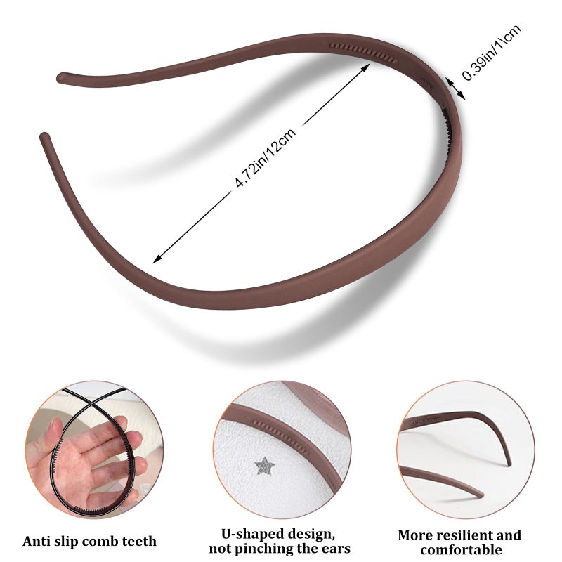 YONOY 6Pcs Plastic HairBand Designed for Eyewear No Pressure No Headache Comfortable Headbands for Women Fashion Thin Headbands Non Slip,solid color (Black, khaki,coffee) - Image 3