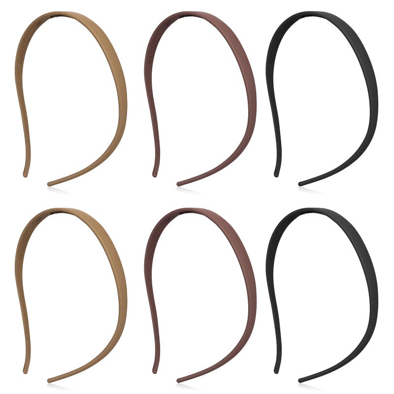 YONOY 6Pcs Plastic HairBand Designed for Eyewear No Pressure No Headache Comfortable Headbands for Women Fashion Thin Headbands Non Slip,solid color (Black, khaki,coffee) - Image 1