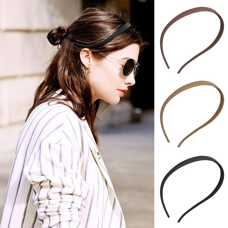 YONOY 6Pcs Plastic HairBand Designed for Eyewear No Pressure No Headache Comfortable Headbands for Women Fashion Thin Headbands Non Slip,solid color (Black, khaki,coffee) - Image 2