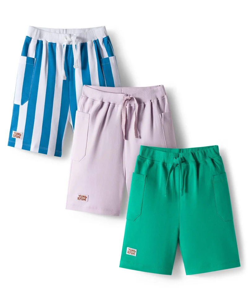 Bonfino Bonfino 100% Cotton Knit Printed Cargo Shorts - Pack of 3 - Multicolour