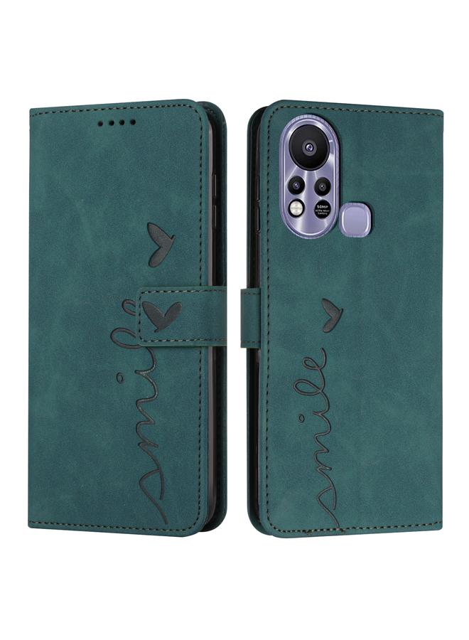 Green Tiger Case For Infinix Hot 11s Skin Feel Heart Pattern Leather Phone Case - Image 1