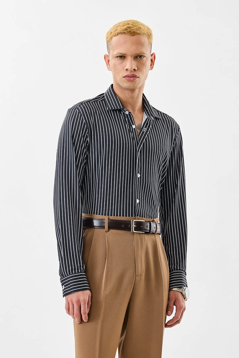 SNITCH Black Striped Long Sleeve Slim Fit Shirt