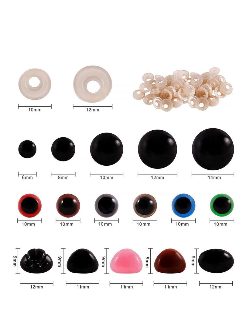 KASTWAVE 600PCS Plastic Safety Eyes and Noses, 6mm-14mm Colorful Crochet Toy Eyes and Noses with Washers for Craft Doll Puppet Plush Animal and Teddy Bear - Image 5