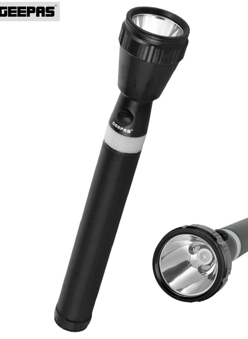 GEEPAS Rechargeable LED Flashlight - LED Torch – Long-Range Brightness and Durable Performance with 1800 Meters Range, Portable Design, 4 Hours Working, Perfect for Camping Bicycle Hiking and Emergency Black/White 285mm (GFL4642) - Image 2