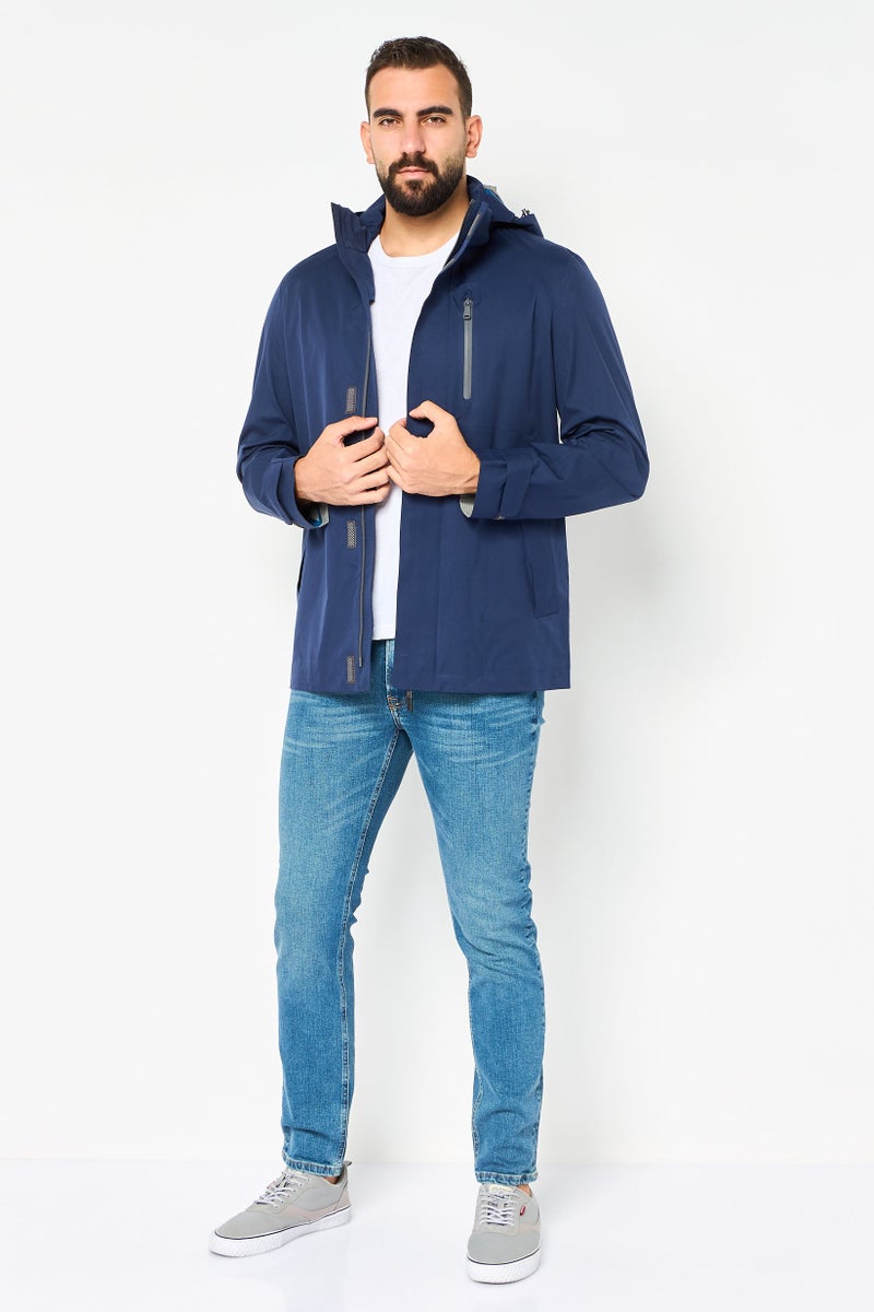 GEOX Men Solid Hooded Windbreaker Jacket, Navy - Image 4