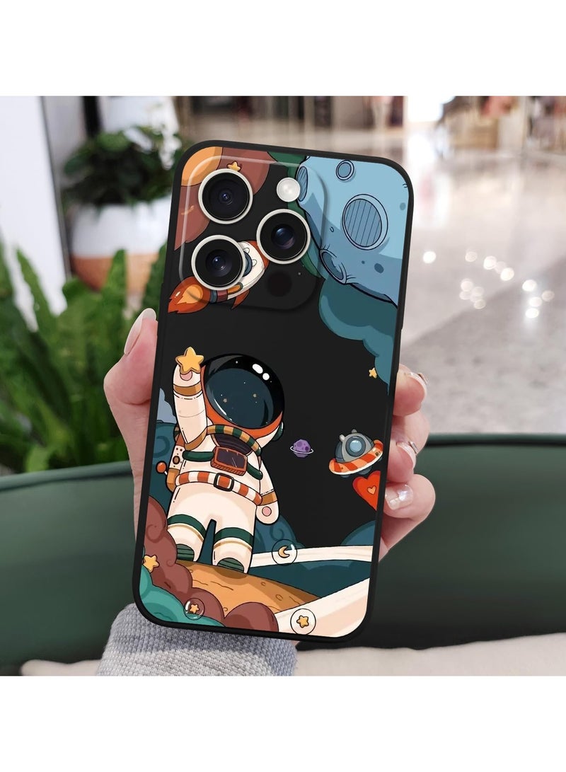 for iPhone 16 Pro Case Scratch Resistant Soft Slim Fit Floral Phone Cover for iPhone 16 Pro 6.3 inch-Astronaut Black - Image 3