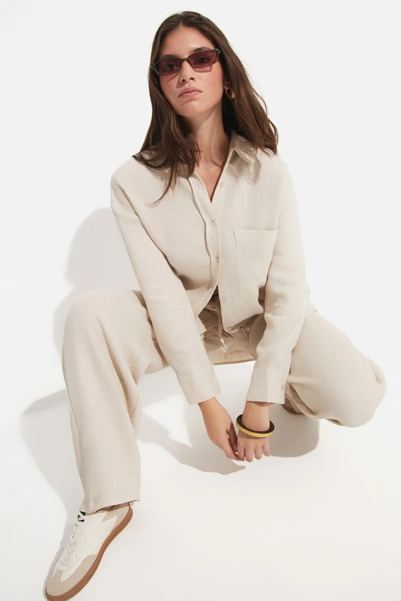JUNE Women's Exclusive Regular/normal Pattern Linen Viscose Blend Pocket Detail Shirt