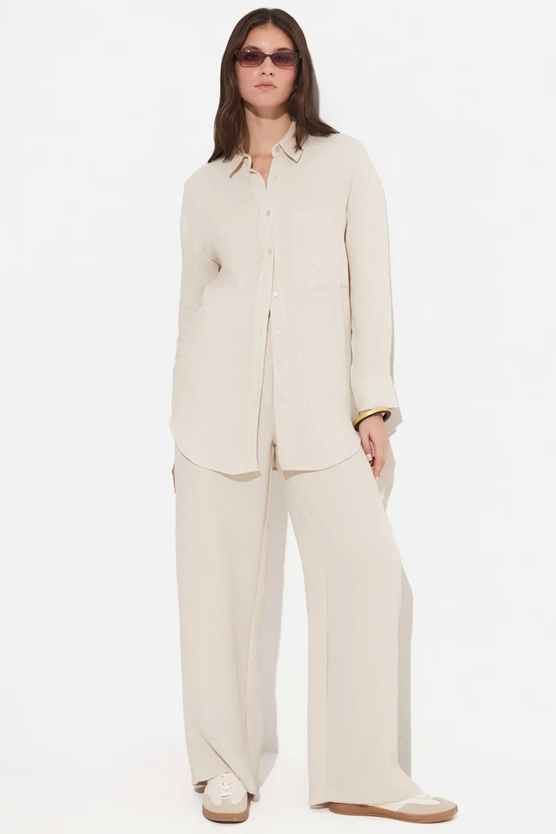 JUNE Women's Exclusive Regular/normal Pattern Linen Viscose Blend Pocket Detail Shirt