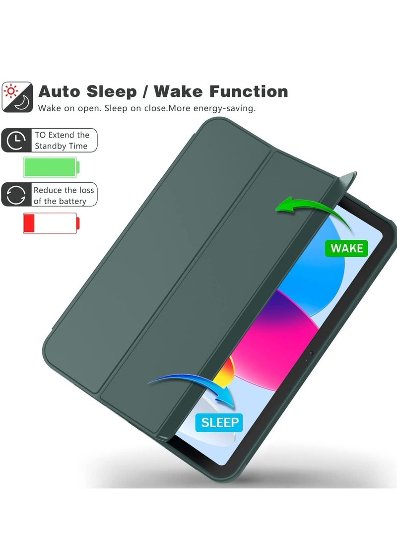 DUSALA New iPad 10.9 Inch Case 2022 (10th Gen) with Pencil Holder - Trifold Stand Smart Case with Soft TPU Back, Auto Wake/Sleep - Midnight Green - Image 3