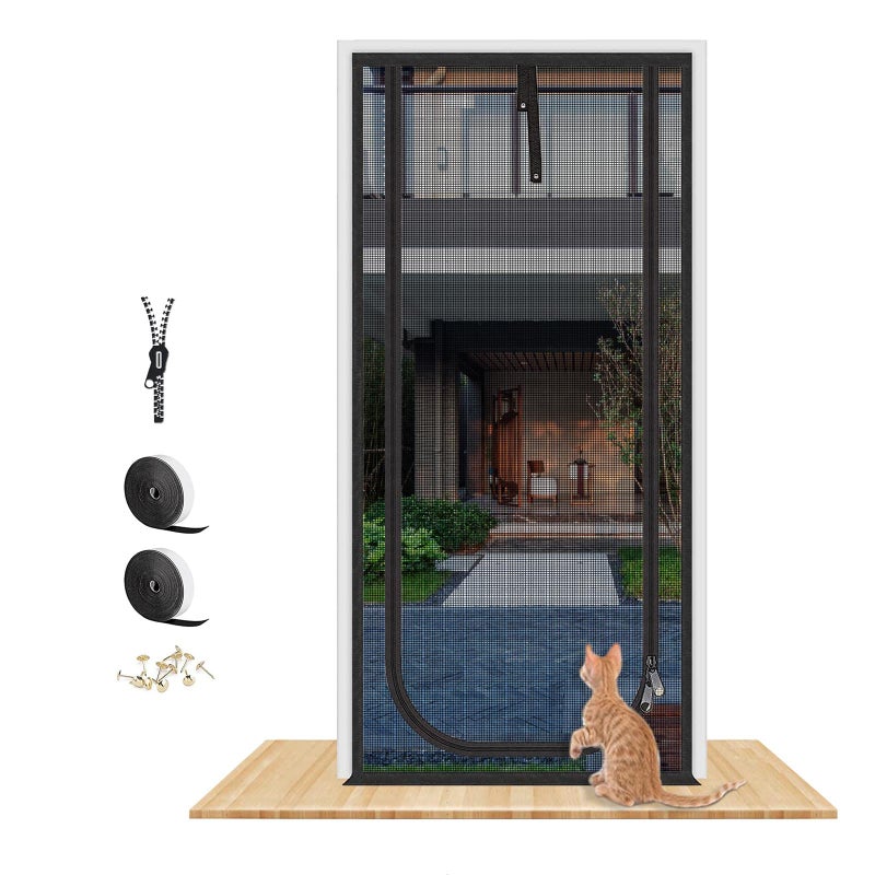 Upgraded Pet Screen DoorFits Door Opening Size 34x 83Thickened Cat Resistant Mesh Screen Door for Living RoomKitchenBedroomCat Proof Screen with Zipper ClosureUTypeBlack