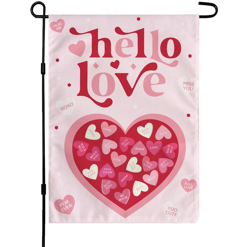 OHOME Valentines Day Decorations - Heart Love Welcome Garden Flag | Valentines Day Decor Party Favors Supplies for Outdoor Indoor Double-Side Backdrop Banner for Garden Porch Patio Lawn Yard Home,12x18 - Image 1