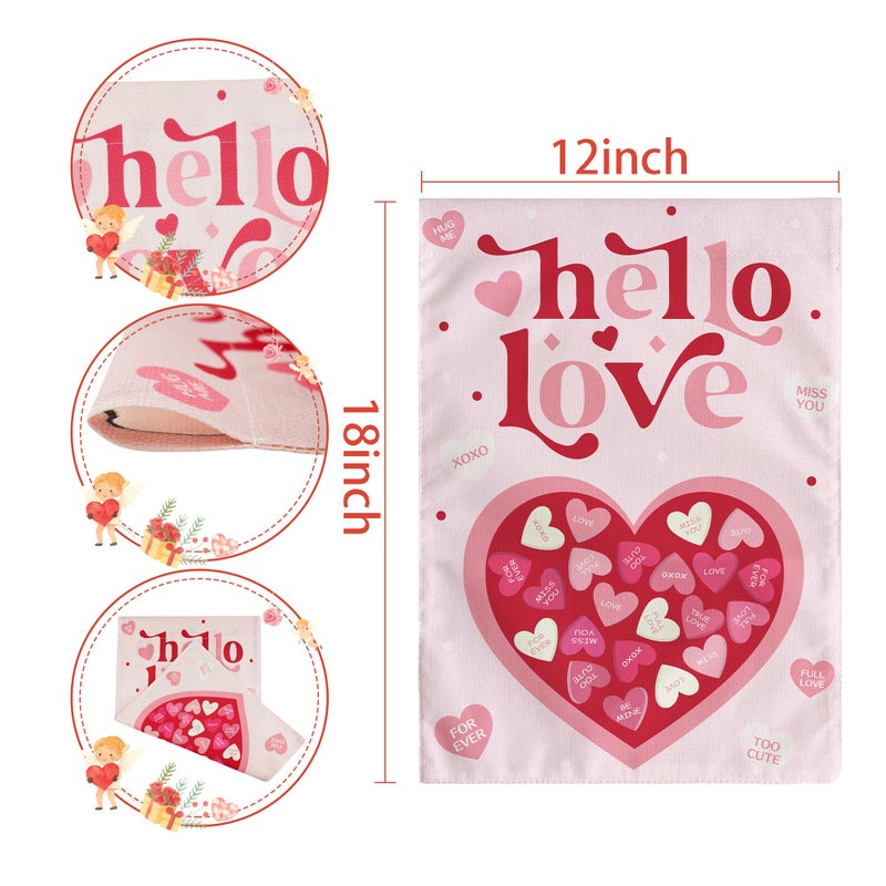 OHOME Valentines Day Decorations - Heart Love Welcome Garden Flag | Valentines Day Decor Party Favors Supplies for Outdoor Indoor Double-Side Backdrop Banner for Garden Porch Patio Lawn Yard Home,12x18 - Image 2