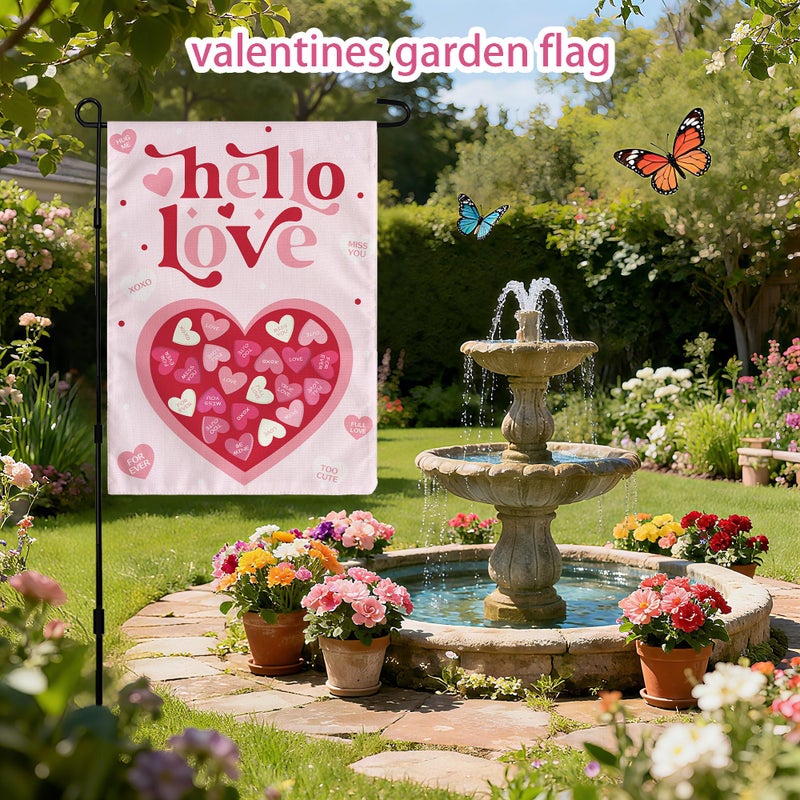 OHOME Valentines Day Decorations - Heart Love Welcome Garden Flag | Valentines Day Decor Party Favors Supplies for Outdoor Indoor Double-Side Backdrop Banner for Garden Porch Patio Lawn Yard Home,12x18 - Image 3
