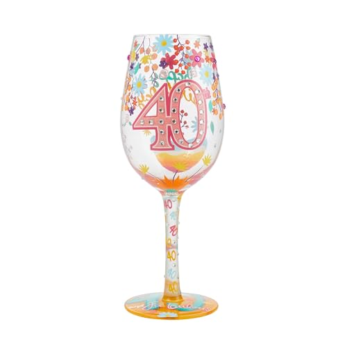 Enesco Designs by Lolita Happy 40th Birthday HandPainted Artisan Wine Glass 15 Ounce Multicolor - Image 1