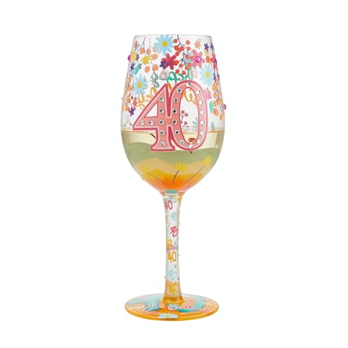 Enesco Designs by Lolita Happy 40th Birthday HandPainted Artisan Wine Glass 15 Ounce Multicolor - Image 3