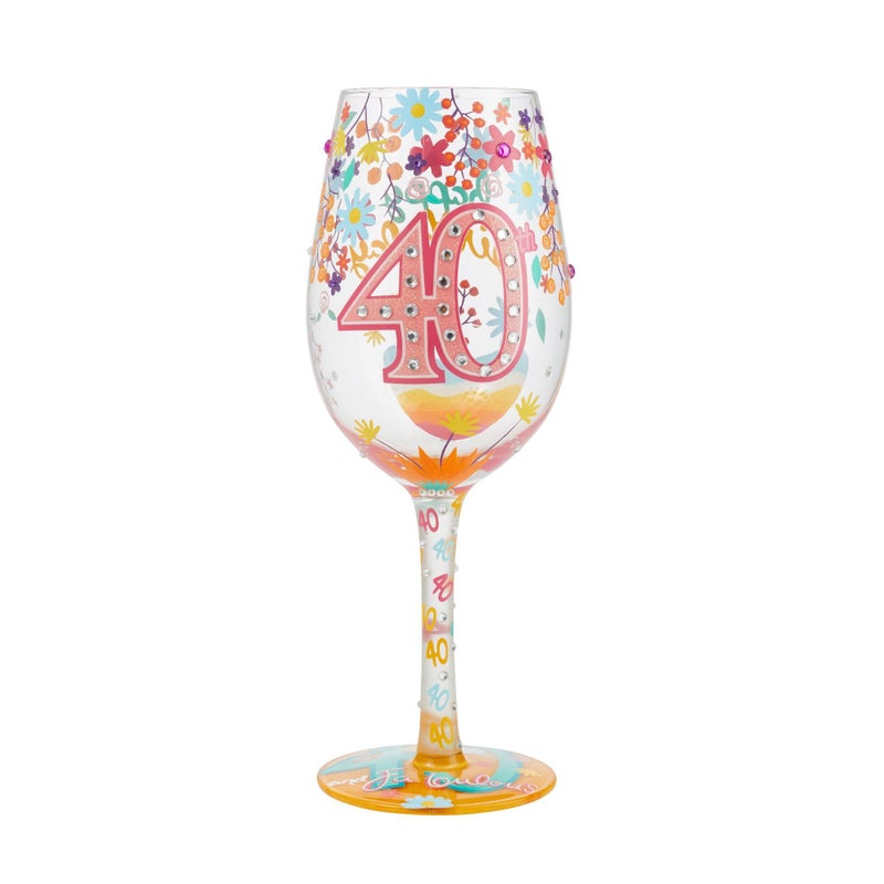 Enesco Designs by Lolita Happy 40th Birthday HandPainted Artisan Wine Glass 15 Ounce Multicolor - Image 2