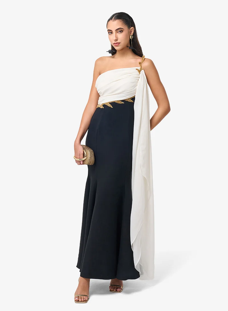 Contrast One Shoulder Maxi Dress