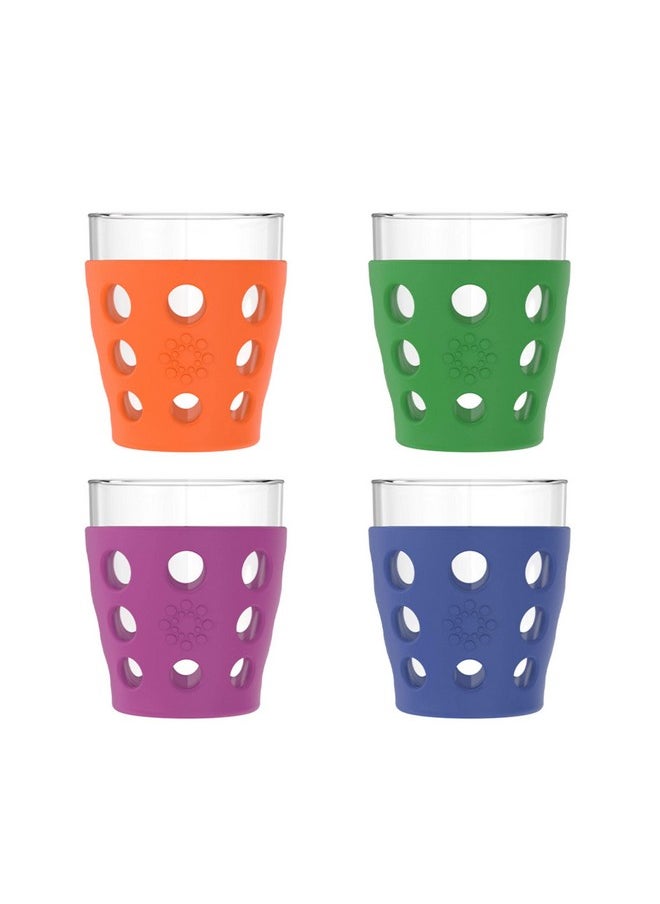 lifefactory 10Ounce Bpafree Indoor/Outdoor Protective Silicone Sleeve Beverage Glass 4 Count (Pack Of 1) Orange Grass Green Cobalt Huckleberry  - Image 1