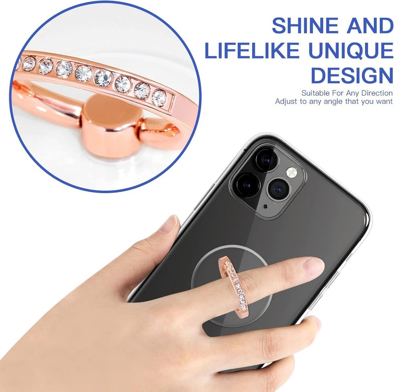 BeFunky Transparent Phone Ring Stand Holder Mobile Phone Ring Holder Finger Grip 360 Degree Rotation (Bling Rose Gold Transparent Round) - Image 4