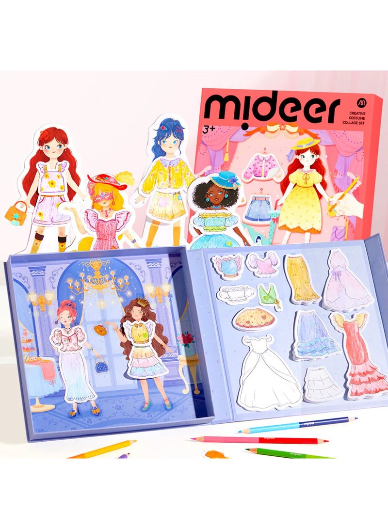 MiDeer Creative Costume Collage Set: Sweetheart | DIY Dress-Up Sticker & Coloring Kit for Kids 3+ | Reusable Fashion Stickers, Drawing Template, Dual-Tip Pencils | Educational Craft Toy for Girls - Image 3