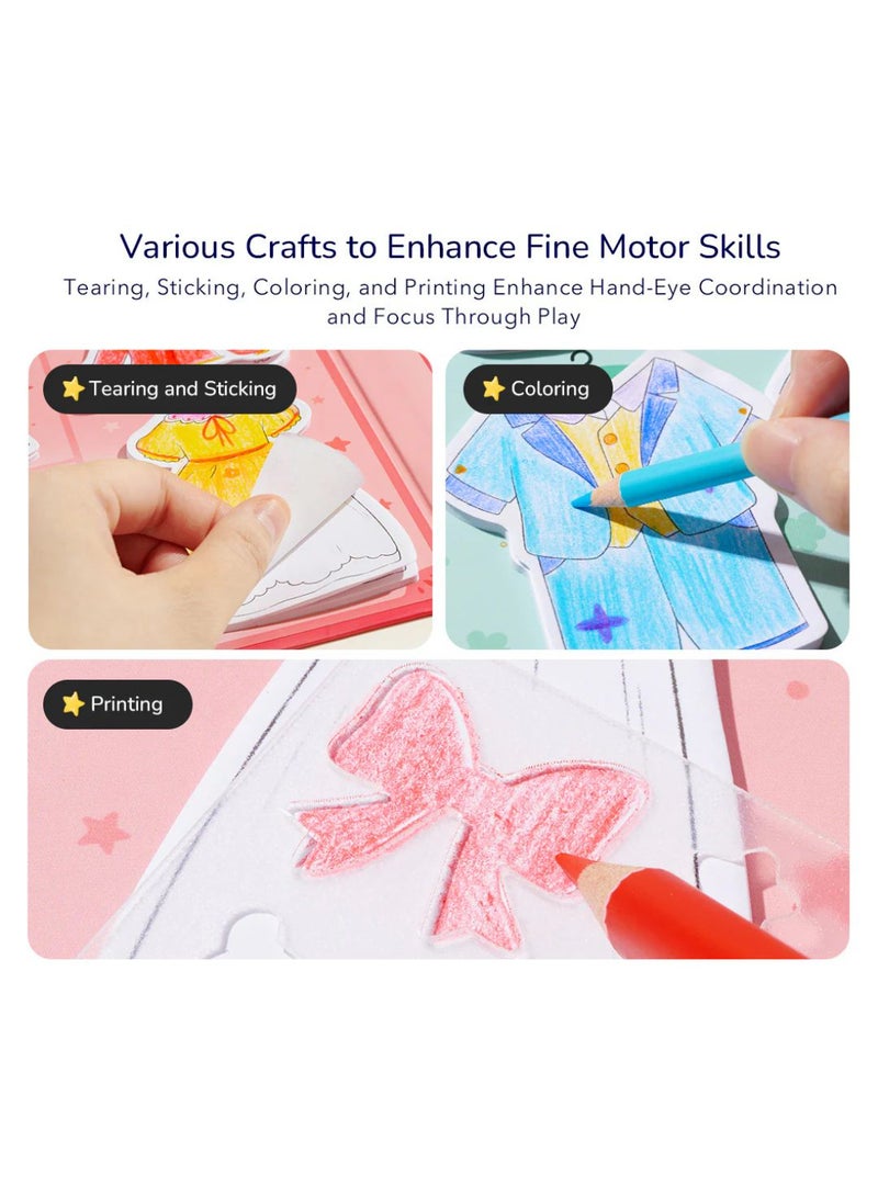 MiDeer Creative Costume Collage Set: Sweetheart | DIY Dress-Up Sticker & Coloring Kit for Kids 3+ | Reusable Fashion Stickers, Drawing Template, Dual-Tip Pencils | Educational Craft Toy for Girls - Image 1
