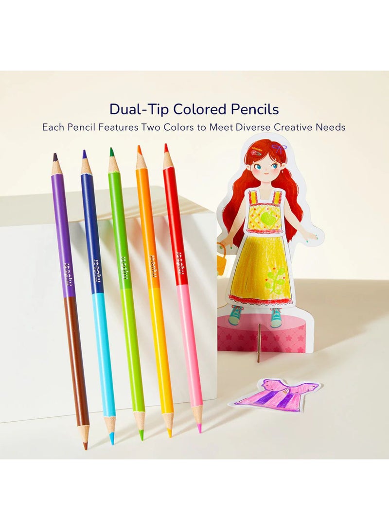 MiDeer Creative Costume Collage Set: Sweetheart | DIY Dress-Up Sticker & Coloring Kit for Kids 3+ | Reusable Fashion Stickers, Drawing Template, Dual-Tip Pencils | Educational Craft Toy for Girls - Image 2