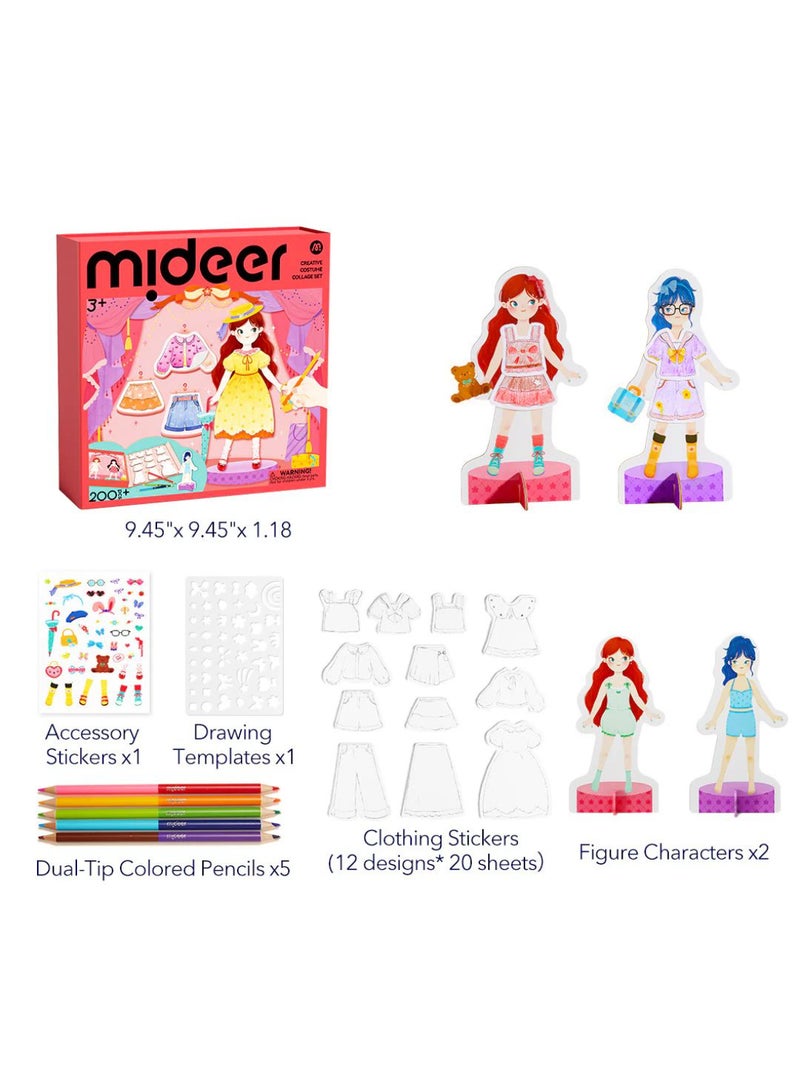 MiDeer Creative Costume Collage Set: Sweetheart | DIY Dress-Up Sticker & Coloring Kit for Kids 3+ | Reusable Fashion Stickers, Drawing Template, Dual-Tip Pencils | Educational Craft Toy for Girls - Image 4