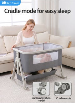 Soft Touch 4 In 1 Baby Bedside Crib Foldable Newborn Bedside Sleeper Infant Bassinet Bed With Large Storage Basket Infant Travel Crib with Swivel Wheels and Mosquito Net  - Image 2