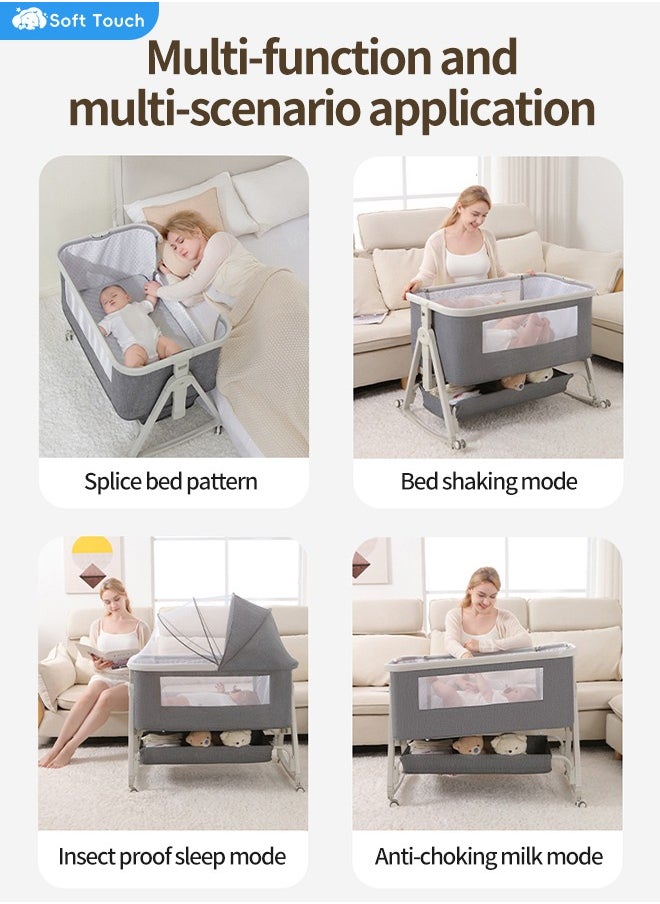 Soft Touch 4 In 1 Baby Bedside Crib Foldable Newborn Bedside Sleeper Infant Bassinet Bed With Large Storage Basket Infant Travel Crib with Swivel Wheels and Mosquito Net  - Image 4