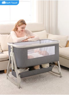 Soft Touch 4 In 1 Baby Bedside Crib Foldable Newborn Bedside Sleeper Infant Bassinet Bed With Large Storage Basket Infant Travel Crib with Swivel Wheels and Mosquito Net  - Image 1