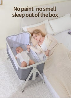 Soft Touch 4 In 1 Baby Bedside Crib Foldable Newborn Bedside Sleeper Infant Bassinet Bed With Large Storage Basket Infant Travel Crib with Swivel Wheels and Mosquito Net  - Image 5