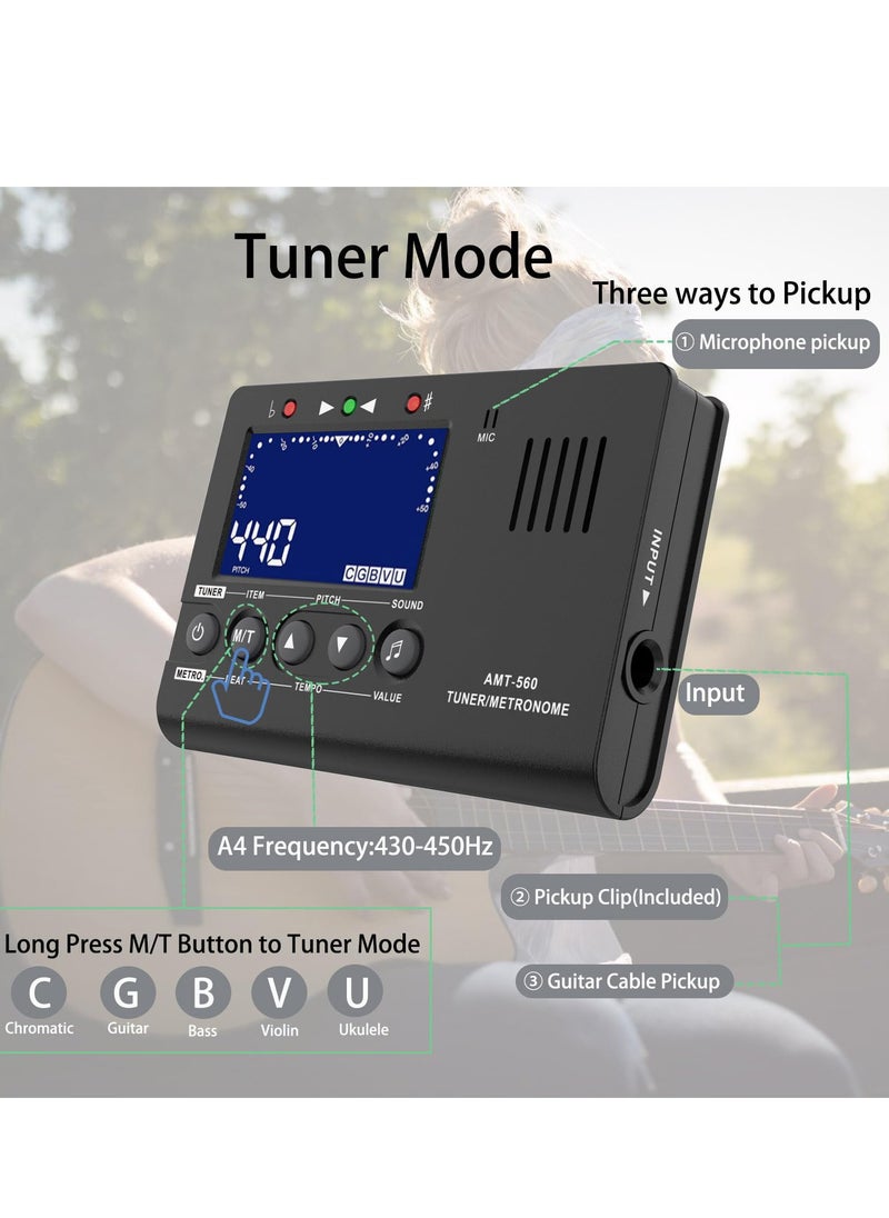 SYOSI - 3 in 1 Digital Metronome Tuner Tone Generator Guitar Tuner Tone Generator with Contact Clip-on Microphone for Guitar Bass Violin Ukulele Chromatic Clarinet Flute Trumpet and more - Image 1