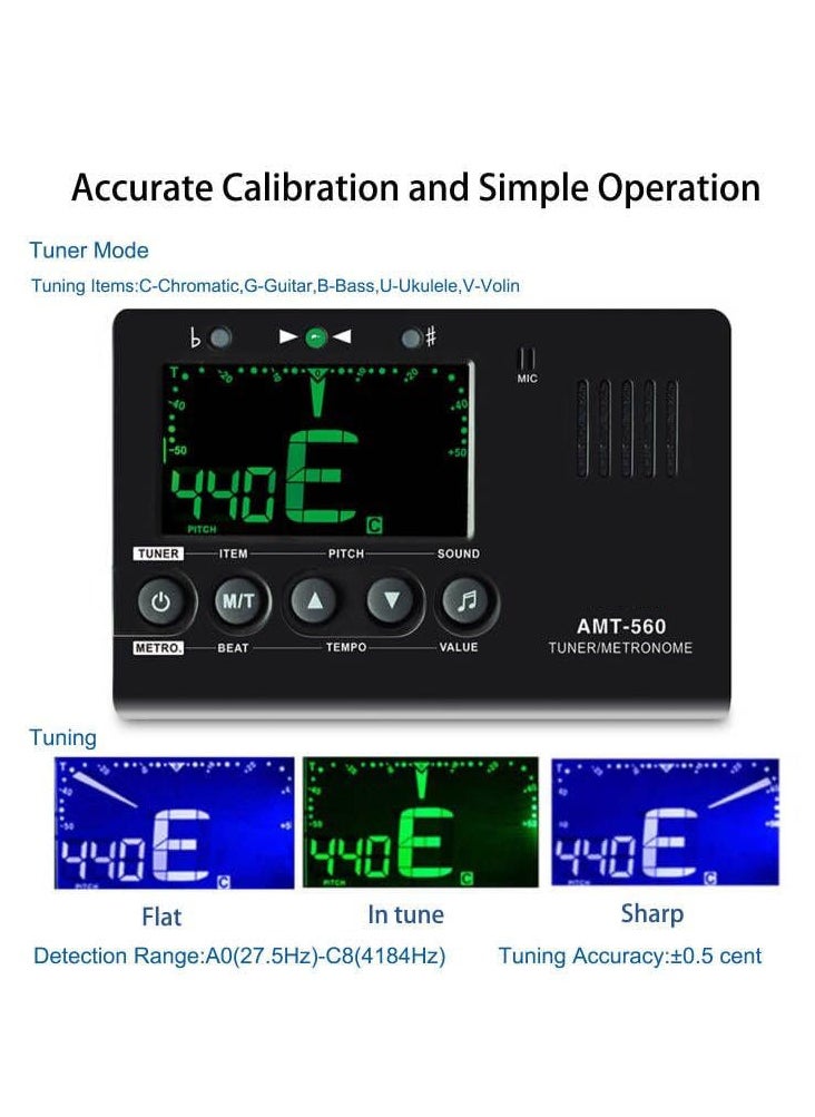 SYOSI - 3 in 1 Digital Metronome Tuner Tone Generator Guitar Tuner Tone Generator with Contact Clip-on Microphone for Guitar Bass Violin Ukulele Chromatic Clarinet Flute Trumpet and more - Image 1