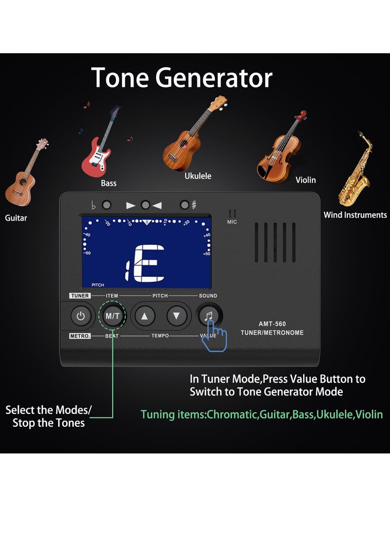 SYOSI - 3 in 1 Digital Metronome Tuner Tone Generator Guitar Tuner Tone Generator with Contact Clip-on Microphone for Guitar Bass Violin Ukulele Chromatic Clarinet Flute Trumpet and more - Image 1