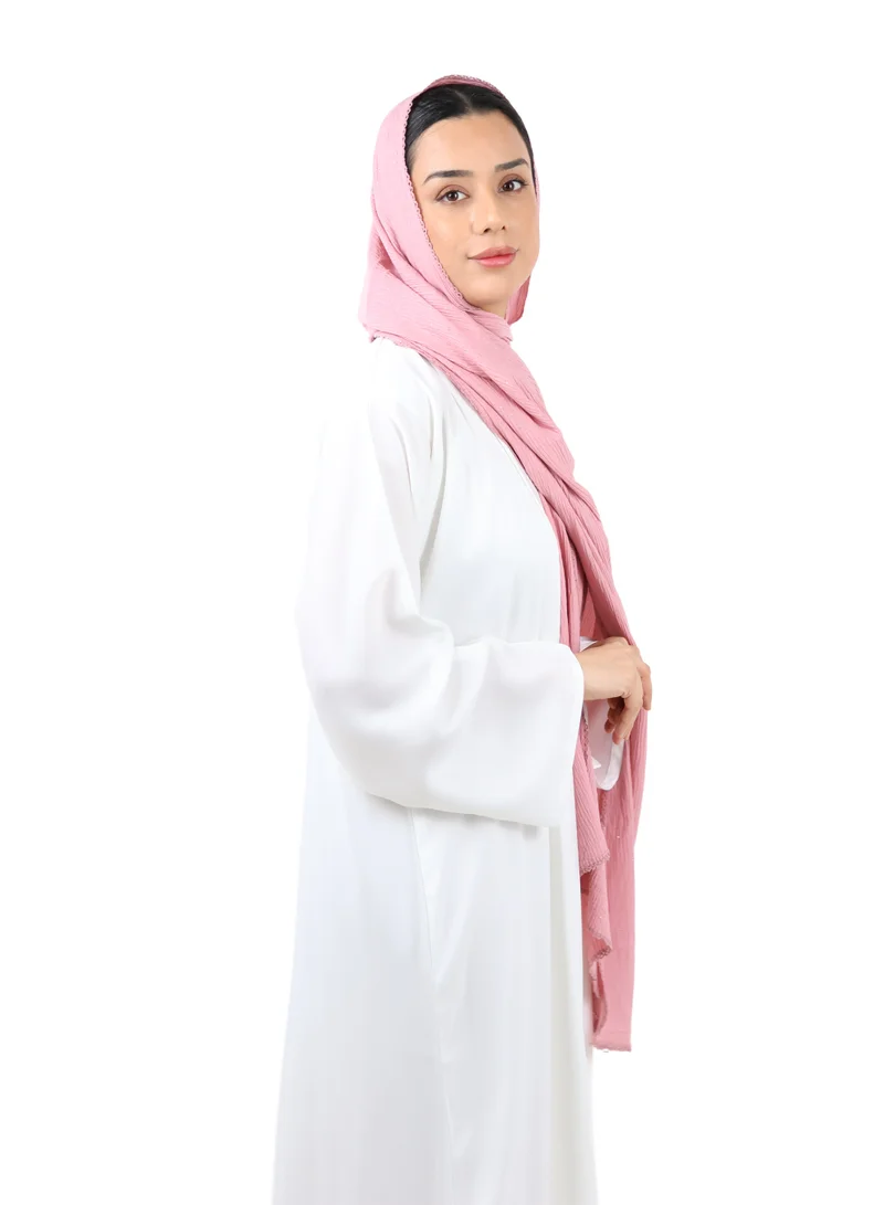 Jameela  Crinkle Cotton Mix Scarf with Lace Trim & Shimmer (Dusty Rose) for Women | Best Price UAE