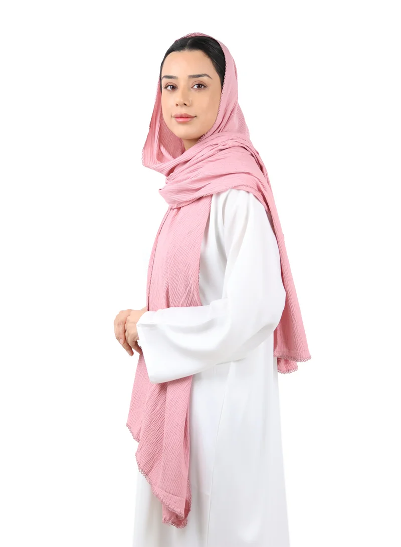 Jameela  Crinkle Cotton Mix Scarf with Lace Trim & Shimmer (Dusty Rose) for Women | Best Price UAE