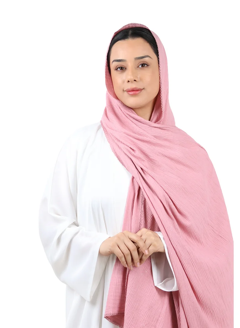 Crinkle Cotton Mix Scarf with Lace Trim & Shimmer (Dusty Rose)
