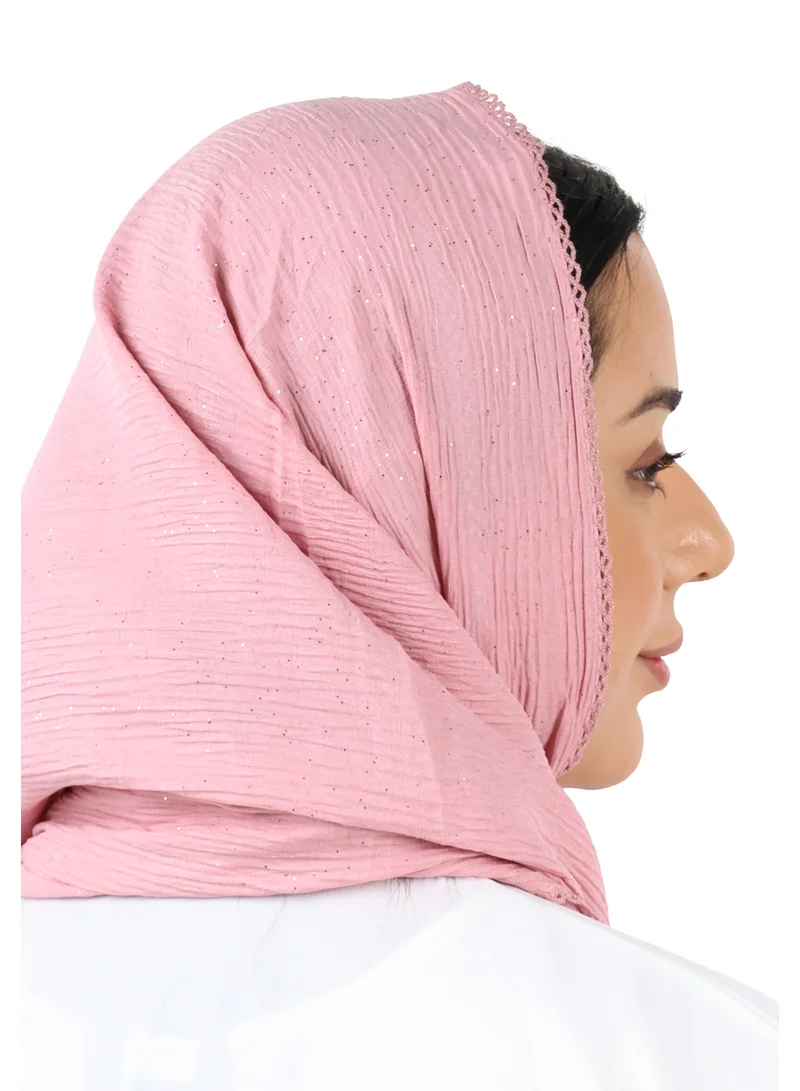 Jameela  Crinkle Cotton Mix Scarf with Lace Trim & Shimmer (Dusty Rose) for Women | Best Price UAE