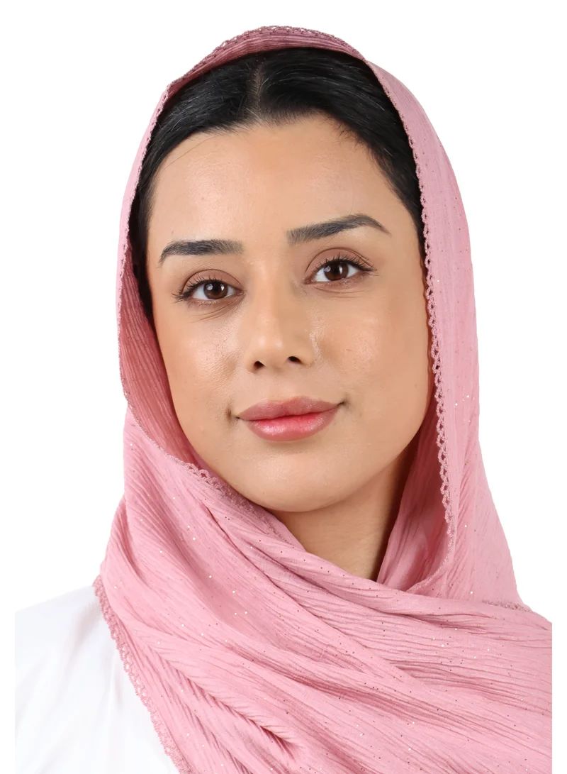Jameela  Crinkle Cotton Mix Scarf with Lace Trim & Shimmer (Dusty Rose) for Women | Best Price UAE