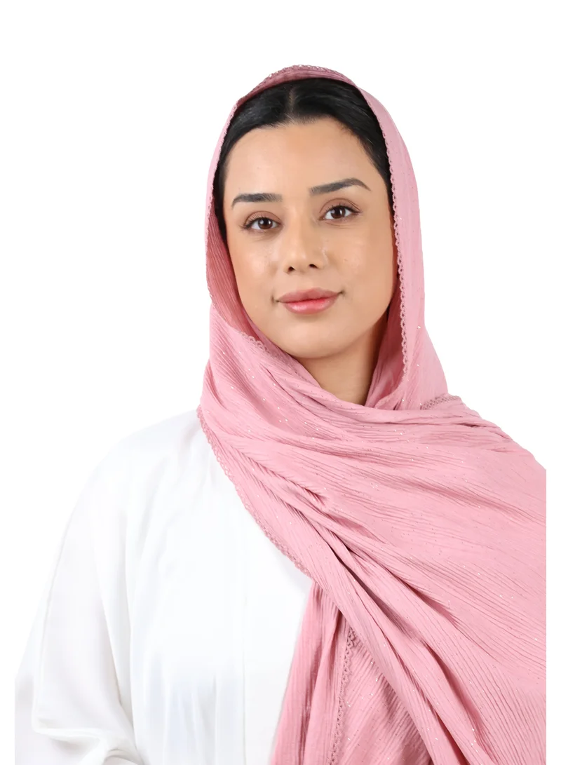 Jameela  Crinkle Cotton Mix Scarf with Lace Trim & Shimmer (Dusty Rose) for Women | Best Price UAE