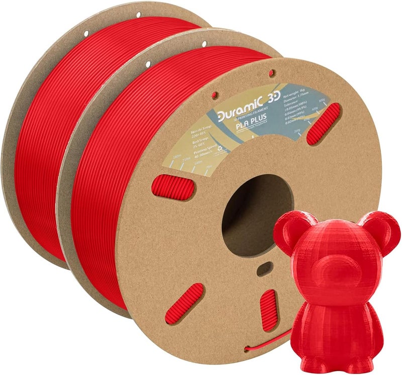 DURAMIC 3D PLA+ Filament 1.75mm 2Kg Red, PLA Plus Filament 2 Pack 1kg Spool(2.2lbs) Tougher and Stronger, Dimensional Accuracy Probability +/- 0.02mm - Image 1