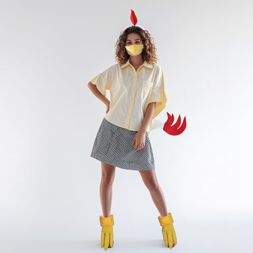 Jmkcoz 4 Pieces Animal Chick Costume Set Chicken Ears Headband Tail Nose Paws for Halloween Dress Up Christmas Cosplay Party - Image 5